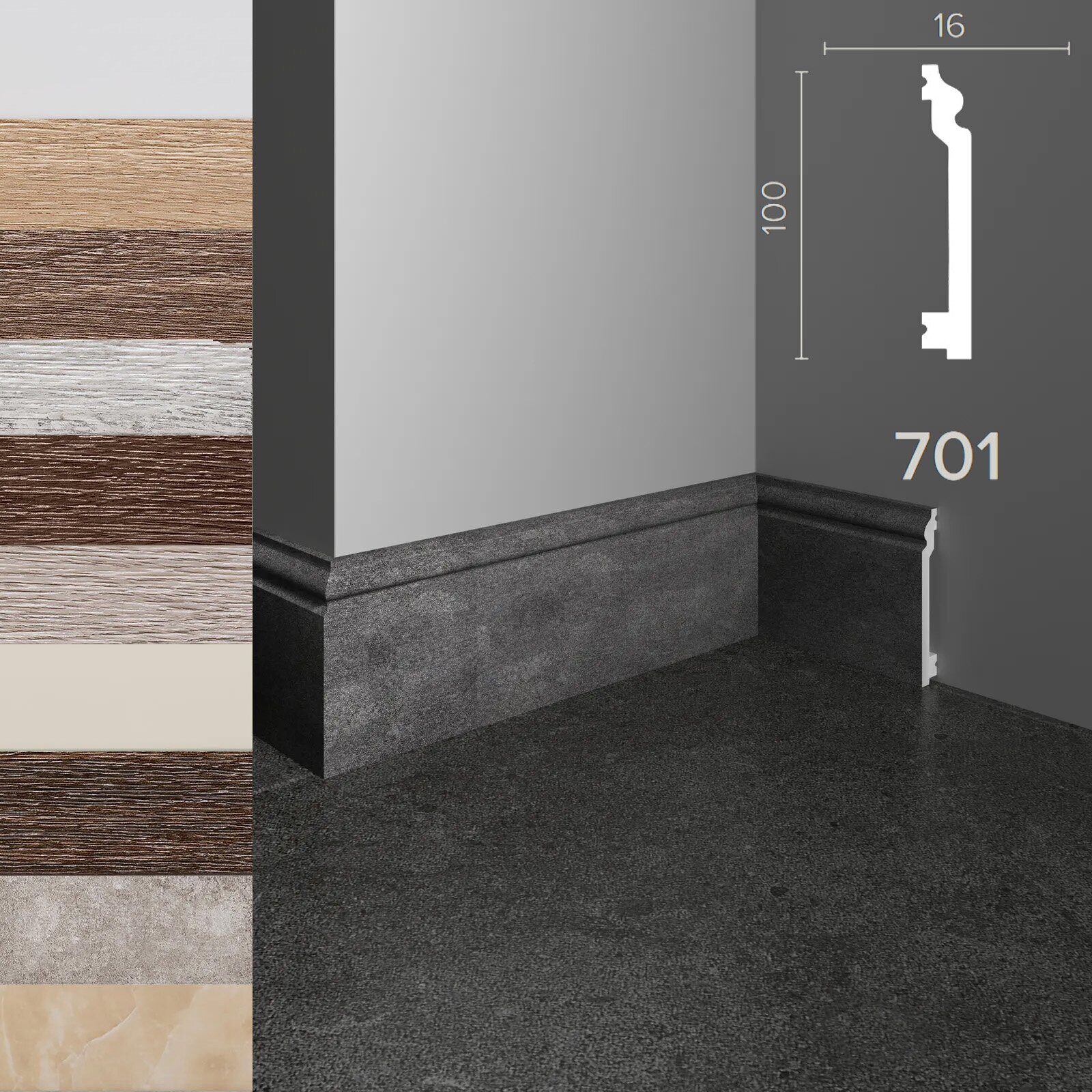Плинтус из полистирола высокой плотности Decor Dizayn 701 (2400х100х16 мм)