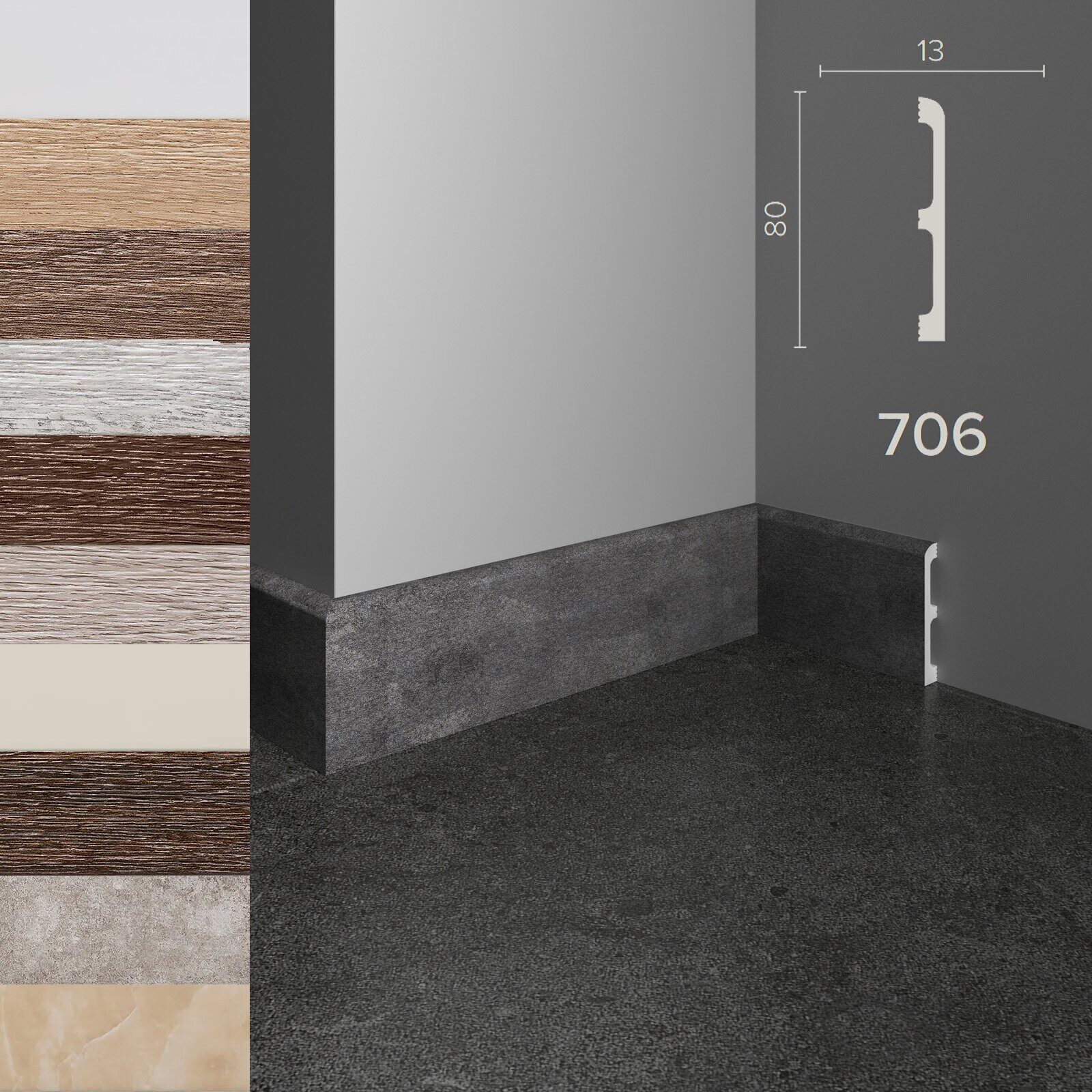 Плинтус из полистирола высокой плотности Decor Dizayn 706 (2400х80х13 мм)